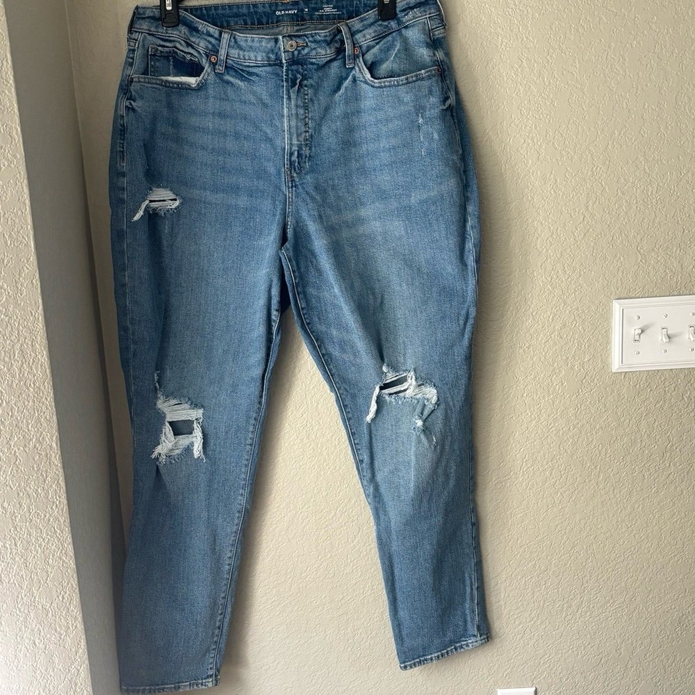 Old Navy Women's Blue Curvy O.G. Straight Distressed Jeans S 18 Tall,